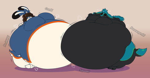 4_fingers anthro belly big_belly big_breasts black_belly black_body black_breasts black_claws black_ear_tips black_feathers black_sclera black_toes blue_body blue_breasts blue_ears blue_eyes blue_feathers blue_fur blue_hair blue_tail_tip blue_wings blush breasts brown_hair claws crrrk dipstick_ears dipstick_tail duo ear_markings feather_hair feathered_wings feathers female fingers fur green_body green_feathers hair huge_belly huge_breasts hyper hyper_belly inflation markings multicolored_ears non-mammal_breasts nude nude_anthro nude_female onomatopoeia orange_body orange_fur pseudo_hair psssh pwwwopmh sound_effects squeak squeaking tail tail_markings text toe_claws white_belly white_body white_fur white_inner_ear white_toes winged_arms wings satsumatheblue ralena/ralaku satsumi_(satsumatheblue) avali avian lagomorph mammal absurd_res hi_res herm_(lore)