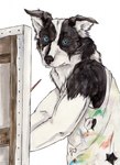 anthro artist black_body black_fur black_nose blue_eyes canvas clothed clothing floppy_ears fur glistening glistening_eyes logo looking_at_viewer male mouth_closed side_view solo white_body white_fur kola_(artist) border_collie canid canine canis collie domestic_dog herding_dog mammal pastoral_dog sheepdog 2017 artist_logo dated hi_res signature traditional_media_(artwork)