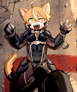 ambiguous_gender anthro armor attack ballbusting blush cheek_tuft cock_and_ball_torture crotch_attack duo facial_tuft fur genital_torture green_eyes hair kemono male male/ambiguous one_eye_closed open_mouth orange_body orange_fur orange_hair shota tail tongue tongue_out tuft young young_anthro young_male dr.kiyo konami metal_gear metal_gear_rising:_revengeance platinumgames domestic_cat felid feline felis mammal 2022 hi_res