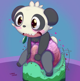 anthro blush blush_lines buckteeth chain clothed clothing diaper diaper_only erection erection_in_diaper feces fur glistening glistening_eyes grey_body grey_ears grey_fur grey_nose hand_on_diaper heart_eyes heart_symbol leaf leg_markings lock looking_pleasured magic male markings neonate open_mouth open_smile pooping potty simple_background sitting smile socks_(marking) soiled_diaper soiling soiling_diaper solo teeth text topless touching_diaper unclean_diaper used_diaper wearing_diaper white_body white_fur young young_anthro ludis-luteo nintendo pokemon generation_6_pokemon pancham pokemon_(species) 2018 absurd_res artist_name hi_res