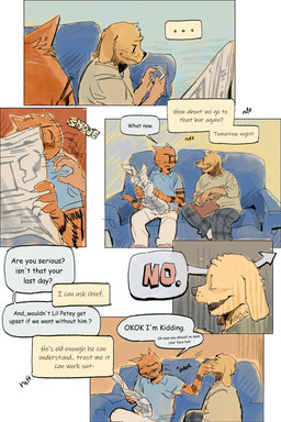 anthro biped dialogue drinking_alcohol duo eyewear freckled_face freckles fur furniture glasses male on_sofa orange_body orange_fur photo reading_newspaper sitting sitting_on_sofa sofa text wearing_glasses yellow_body yellow_fur frune_ei01 dog_man_(series) dog_man_(character) petey_the_cat canid canine canis domestic_cat domestic_dog felid feline felis mammal 2025 comic english_text hi_res
