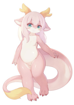 anthro blush breasts casual_nudity claws countershading eyebrow_through_hair eyebrows featureless_breasts featureless_crotch female flat_chested front_view green_eyes hair horn looking_at_viewer nude pink_body simple_background smile solo standing translucent translucent_hair white_background white_body white_countershading white_hair young young_anthro young_female matsuura mythology dragon mythological_creature mythological_scalie scalie 2025 colored portrait shaded
