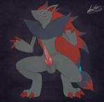 3_toes abstract_background balls blue_eyes claws digitigrade dreiker erection feral knot looking_at_viewer male nintendo nude penis pokémon sheath solo standing tapering_penis toes video_games zoroark
Rating: Explicit
Score: 27
User: shutthehellup
Date: November 09, 2013