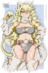 breasts camel_toe clothing female looking_at_viewer panties smile solo underwear bayeuxman akame_ga_kill! leone animal_humanoid cat_humanoid felid felid_humanoid feline feline_humanoid humanoid mammal mammal_humanoid hi_res