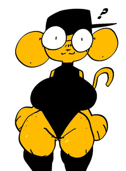 anthro big_breasts big_ears black_clothing black_hat black_headwear black_legwear black_leotard black_thigh_highs breasts butt butt_from_the_front clothed clothed_anthro clothed_female clothing eyewear female female_anthro freckled_hips freckles front_view glasses hat headgear headwear legwear leotard mouth_closed pubic_stubble question_mark round_glasses simple_background sleeveless_clothing solo tail thigh_highs turtleneck_leotard wearing_glasses wide_hipped_anthro wide_hipped_female wide_hips yellow_body yellow_ears yellow_tail xarop77 bananashrimp_(xarop77) haplorhine mammal monkey primate 2025 digital_drawing_(artwork) digital_media_(artwork) portrait three-quarter_portrait