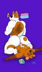 anthro belly big_butt blush bodily_fluids brown_body brown_fur butt cum duo erection fur genital_fluids genitals humanoid_genitalia male male/male muscular muscular_male penis sex simple_background text cake_top animal_crossing nintendo copper_(animal_crossing) tom_nook_(animal_crossing) canid canine canis domestic_dog mammal raccoon_dog tanuki 2020 hi_res