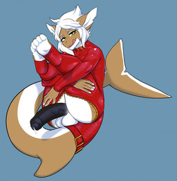 anthro balls big_penis blue_background bodily_fluids bodysuit brown_body clothed clothed_anthro clothed_male clothing femboy foreskin genital_fluids genitals hair half-erect humanoid_genitalia humanoid_penis latex latex_bodysuit latex_clothing latex_skinsuit licking licking_lips looking_at_viewer male penis precum red_bodysuit red_clothing red_skinsuit simple_background skinsuit solo tight_clothing tongue tongue_out white_hair yellow_eyes 6my casey_(scoobertmcdoobert) aquatic fish shark 2024 digital_drawing_(artwork) digital_media_(artwork) hi_res