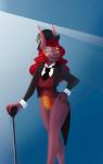 anthro cane clothing eyewear female hat headgear headwear leotard monocle necktie red_eyes sharp_teeth solo suit teeth top_hat anontheanon hasbro my_little_pony fan_character four_eyes_(oc) equid equine horse mammal pony