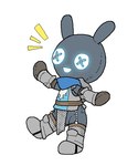 ambiguous_gender anthro armor black_body boots button_(fastener) button_eyes chainmail clothing footwear gloves glowing glowing_eyes glowing_mouth handwear on_one_leg plushie scarf shoes solo standing tosx plushie_(tosx) 5:6 female_(lore)