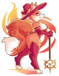 anthro clothing female fur hat headgear headwear holding_object holding_staff legwear orange_body orange_fur solo staff thick_thighs thigh_highs onigiri_punch canid canine fox mammal hi_res