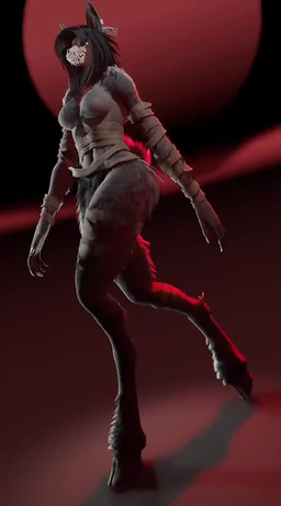 anthro bandage black_body black_fur black_sclera bone breast_jiggle breasts butt cloven_hooves ear_piercing ear_ring ear_tag fangs female fluffy fluffy_tail fur hair hooves jiggling long_hair medium_breasts open_mouth piercing pubes red_background red_sky ring_piercing simple_background skull skull_head sky solo tail teeth thick_thighs tongue tongue_out unguligrade walking white_eyes greisane scp_foundation scp-1471-a ghost malo mammal monster spirit 3d_(artwork) 3d_animation animated digital_media_(artwork) no_sound short_playtime video