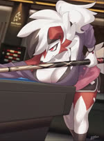 anthro big_breasts billiard_table biped blush bra bracelet breast_jiggle breast_rest breasts cleavage clothed clothing detailed_background ear_piercing female furniture inside jewelry jiggling piercing red_body red_eyes solo table underwear white_body healingpit zinfyu nintendo pokemon generation_7_pokemon lycanroc midnight_lycanroc pokemon_(species) 2d_animation animated high_framerate motion_tweening short_playtime sound webm