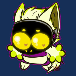 anthro chibi heart_pupils machine male multicolored_body solo yellow_eyes devonstation fototeta kos_(squiddy) protogen 1:1 alpha_channel