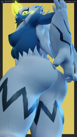 anthro areola athletic athletic_female big_butt blue_areola blue_nipples breasts butt erect_nipples female fur glowing glowing_markings looking_at_viewer markings medium_breasts nipples nude nude_anthro nude_female slim small_waist solo tail thick_thighs white_body white_fur yellow_eyes samtrix warfaremachine_(modeler) nintendo pokemon warfare_zeraora felid feline generation_7_pokemon legendary_pokemon mammal pokemon_(species) zeraora 3d_(artwork) 4k 9:16 absurd_res digital_media_(artwork) hi_res