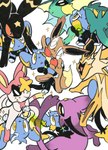 duo female feral male bwrd nintendo pokemon pokemon_mystery_dungeon spike_chunsoft pudi_(labbit) eevee eeveelution espeon generation_1_pokemon generation_2_pokemon generation_4_pokemon generation_6_pokemon hybrid jolteon pikachu pokemon_(species) shinx sylveon umbreon vaporeon absurd_res hi_res traditional_media_(artwork)