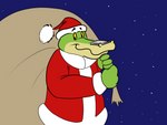 anthro biped christmas_clothing christmas_headwear clothing costume green_body hat headgear headwear holidays humanoid_hands male santa_costume santa_hat solo sobieniak brok_the_investigator christmas cowcat_games brok_(brok_the_investigator) santa_claus alligator alligatorid crocodilian reptile scalie 2021 4:3 hi_res