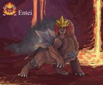 2022 absurd_res black_sclera brown_body brown_scales entei feral generation_2_pokemon grey_body grey_scales hi_res legendary_pokemon multicolored_body multicolored_scales nintendo pokemon pokemon_(species) quadruped radicalgator red_body red_eyes red_scales scales scalie solo yellow_body yellow_scales
