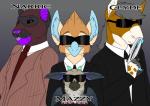 ambiguous_gender anthro beak clothed clothing eyewear feathered_wings feathers female feral fur group hair half-beak horn husband_and_wife looking_at_viewer male married_couple necktie simple_background size_difference smaller_female smile suit sunglasses weapon wings grumpy_griffin_creations confuzzled japan_studio_(game_developer) men_in_black mythology sony_corporation sony_interactive_entertainment team_fortress_2 the_last_guardian valve mazzy_techna narric_techna spy_(team_fortress_2) trico_(the_last_guardian) avian chimera demon equid equine felid feline gryphon hybrid mammal mythological_avian mythological_creature trico_(species) 2019 digital_media_(artwork)