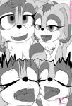 anthro breasts duo_focus female first_person_view genitals group male penis smile tongue tongue_out tc sega sonic_the_hedgehog_(series) cream_the_rabbit vanilla_the_rabbit lagomorph leporid mammal rabbit expecting comic monochrome