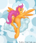 anus butt cloud feathered_wings feathers female genitals orange_body orange_feathers outside purple_eyes pussy sky skyscape smile solo tail wings rawrcharlierawr friendship_is_magic hasbro my_little_pony mythology scootaloo_(mlp) equid equine mammal mythological_creature mythological_equine pegasus 2012