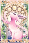 ambiguous_gender art_nouveau detailed_background feral flower forehead_gem forked_tail fur gem glistening glistening_eyes kemono long_tail monotone_body monotone_fur monotone_tail pink_body pink_ears pink_fur pink_tail plant pose purple_eyes side_view sitting solo stained_glass star_polygon tail tuft unusual_anatomy unusual_tail ms_misubaru_mk2 nintendo pokemon eeveelution espeon felid feline generation_2_pokemon mammal pokemon_(species) 2023 2:3 absurd_res colored digital_media_(artwork) full-length_portrait hi_res portrait shaded