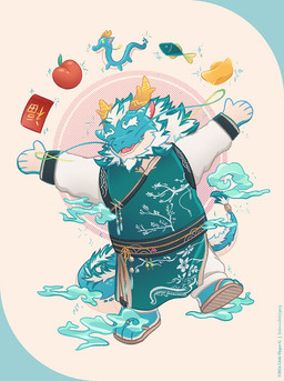 anthro asian_clothing blue_body blue_fur chibi clothing food footwear fruit fur gold_ingot horn male peach_(fruit) plant red_envelope sandals shoes solo sparkles white_body white_fur littlehyper asian_mythology lifewonders mythology tokyo_afterschool_summoners qinglong_(tas) dragon eastern_dragon mythological_creature mythological_scalie scalie hi_res