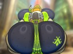 back_boob big_breasts big_butt bottomwear breasts butt clothing female huge_breasts huge_butt loincloth machine multicolored_body musical_note musical_symbol not_furry solo symbol derius blizzard_entertainment overwatch orisa_(overwatch) omnic robot taur hi_res