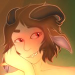 brown_hair curled_hair fangs hair male red_eyes satyr_ears solo teeth will-o-wish~ humanoid satyr 1:1 icon low_res