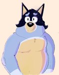 anthro black_body black_ears black_eyes black_fur black_hair black_nose blue_body blue_fur double_chin front_view fur hair half-closed_eyes male multicolored_body multicolored_fur narrowed_eyes obese obese_anthro obese_male overweight overweight_anthro overweight_male solo yellow_body yellow_fur beargarbage bluey_(series) bandit_heeler australian_cattle_dog canid canine canis cattledog domestic_dog herding_dog mammal pastoral_dog 2024 digital_media_(artwork) half-length_portrait hi_res portrait