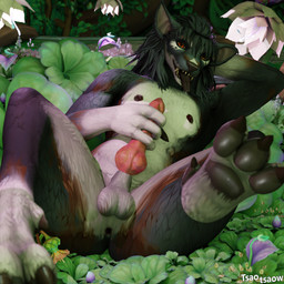 amber_eyes animal_genitalia animal_penis anthro anus balls bangs black_hair bodily_fluids canine_genitalia canine_penis erection fangs femboy genital_fluids genitals hair knot knotted_penis looking_at_viewer lying makeup male masturbation multicolored_body nipples nude on_back pawpads paws penile penile_masturbation penis precum saliva sheath solo teeth thick_thighs tongue tongue_out tsaotsaow blizzard_entertainment warcraft canid mammal werecanid werecreature worgen 1:1 3d_(artwork) digital_media_(artwork) hi_res