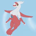 1:1 anthro anthrofied areola breasts claws erect_nipples female generation_3_pokemon genitals hi_res latias legendary_pokemon looking_at_viewer markings midair navel nintendo nipples non-mammal_breasts nude open_mouth outside pokemon pokemon_(species) posexe pussy red_body red_skin simple_background sky skyscape small_breasts smile solo toe_claws white_body white_skin wings yellow_eyes