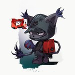 1:1 anthro backpack bandai_namco black_body black_fur blackgatomon_uver. clothing digimon digimon_(species) digimon_ghost_game digital_media_(artwork) fur gloves handwear hat headgear headwear hi_res holehrtd hood solo standing