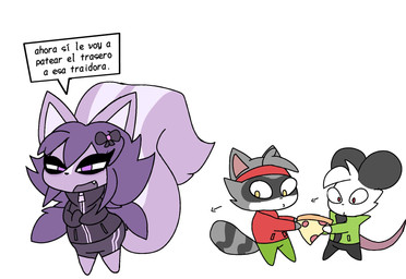 female group male trio lanfreez dani_(lanfreez) felix_(lanfreez) lucy_(lanfreez) humanoid mammal mephitid mouse murid murine procyonid raccoon rodent skunk hi_res
