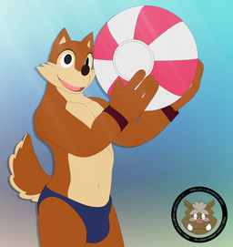 abstract_background anthro ball beach beach_ball biceps brown_body brown_fur bulge clothed clothing fur gradient_background grin holding_ball holding_object inflatable male muscular muscular_anthro muscular_male navel outside pecs pool_toy seaside simple_background skimpy smile solo speedo swimwear teeth tongue topless wristband vrart1 wuffle_(webcomic) wuffle canid canine canis mammal wolf 3d_(artwork) digital_media_(artwork)