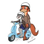 anthro armor barefoot claws driving duo feet female fur green_eyes headgear helmet male moped motor_scooter motor_vehicle multicolored_body multicolored_fur purple_eyes simple_background sitting size_difference smile toe_claws two_tone_body two_tone_fur vehicle white_background humantrashmachine disney zootopia judy_hopps nick_wilde canid canine fox lagomorph leporid mammal rabbit red_fox true_fox 1:1