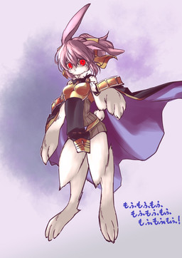alternate_species anthro armor breastplate breasts brown_hair clothed clothing corruption digitigrade feet female fur furrification glowing glowing_eyes hair handpaw hindpaw paws red_eyes solo text white_body white_fur i_was_a_b fire_emblem fire_emblem_echoes fire_emblem_gaiden fire_emblem_shadows nintendo delthea_(fire_emblem) lagomorph leporid mammal rabbit digital_media_(artwork) hi_res japanese_text