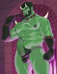 abs astaroth_(robin_morningwood) beard big_penis clothing demon devince2911 erection facial_hair genital_piercing genitals green_body green_penis green_skin hair hi_res horn humanoid humanoid_genitalia humanoid_penis humanoid_pointy_ears leather_daddy male muscular muscular_humanoid muscular_male nipple_piercing nipples not_furry orc penis penis_piercing penis_poking_out piercing prince_albert_piercing pubes robin_morningwood solo thong underwear white_horn