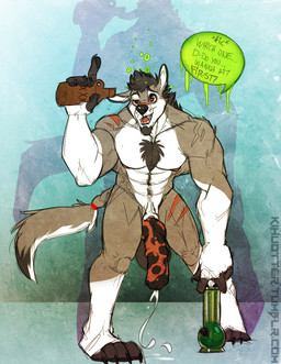 4_toes 5_fingers alcohol animal_genitalia animal_penis anthro beverage biped black_hair bodily_fluids body_hair bong canine_genitalia canine_penis chest_hair dialogue drugs drunk equine_genitalia equine_penis erection facial_hair feet fingers genital_fluids genitals goatee hair hybrid_genitalia hybrid_penis knot knotted_equine_penis knotted_penis male medial_ring muscular muscular_anthro muscular_male nude pecs penis precum scar simple_background solo speech_bubble standing substance_intoxication text toes kihu havoc_wolf canid canine canis equid equine horse hybrid mammal wolf 2014 english_text
