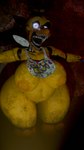 anthro apron apron_only areola beak belly bib big_breasts breasts clothing dark_lighting endoskeleton female fur glowing glowing_eyes logo looking_at_viewer machine nipples nude open_mouth pussy_peek sharp_teeth solo standing teeth yellow_body yellow_fur avet3d octal_(modeler) five_nights_at_freddy's five_nights_at_freddy's_2 scottgames withered_chica_(fnaf) animatronic avian bird chicken galliform gallus_(genus) phasianid robot 2025 3d_(artwork) absurd_res artist_logo blender_(artwork) digital_media_(artwork) hi_res