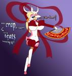 anthro bell big_breasts bouncing_breasts breasts clothed clothing dancing dialogue female folding_fan gradient_background hand_fan holidays huge_breasts jingle_bell profanity ribbons simple_background skimpy solo text fibs christmas dancer_(reindeer) st._dancer deer mammal new_world_deer reindeer tyrvari 2016 hi_res