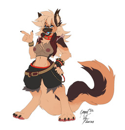 alternative_fashion anthro belt bottomwear bracelet breasts candy chest_tuft claw_marks clothing collar dessert digitigrade ear_piercing ear_ring eyebrow_piercing facial_piercing female flesh_tunnel food food_in_mouth gauged_ear hair hand_on_hip jewelry lollipop long_tail markings medium_breasts midriff mole_(marking) mole_under_eye navel nipple_piercing nipples nose_piercing nose_ring piercing punk ring_piercing septum_piercing septum_ring shorts small_waist solo spiked_bracelet spiked_collar spikes spiky_hair studded_belt studs tail tomboy topwear torn_clothing translucent translucent_clothing tuft vest lofiflavors yogoat canid canine canis domestic_dog mammal digital_media_(artwork) hi_res