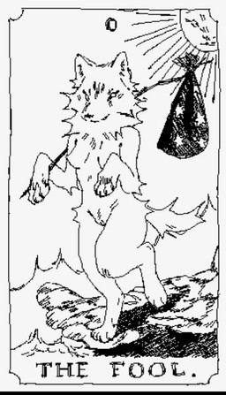 anthro biped breasts card card_template claws digitigrade feet female female_anthro fur genitals hindpaw major_arcana nude paws simple_background solo sun tail tarot tarot_card text the_fool_(tarot) toes vulva wetdog2003 canid canine canis mammal wolf digital_media_(artwork) monochrome