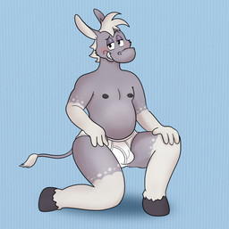 anthro black_nipples blonde_hair blue_background blush briefs briefs_only bulge clothed clothing fur gloves_(marking) grey_body grey_fur grin hair half-closed_eyes hooves leg_markings looking_at_viewer male mane markings monotone_briefs monotone_clothing monotone_underwear multicolored_body multicolored_fur narrowed_eyes nipples open_mouth pattern_background shadow simple_background slightly_chubby slightly_chubby_male smile socks_(marking) solo striped_background teeth_showing tighty_whities toony topless topless_male two_tone_body two_tone_fur underwear underwear_only white_body white_briefs white_clothing white_fur white_mane white_underwear smallfryspy dominic_byrne asinus donkey equid equine mammal absurd_res hi_res