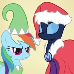 blue_body blue_feathers blue_fur cape christmas_clothing christmas_headwear clothing costume duo feathered_wings feathers female feral fur hair hat headgear headwear holidays multicolored_hair rainbow_hair santa_costume santa_hat wings arrkhal christmas friendship_is_magic hasbro my_little_pony mythology cranky mare_do_well_(mlp) rainbow_dash_(mlp) earth_pony equid equine horse mammal mythological_creature mythological_equine pegasus pony 1:1