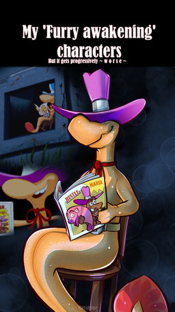 anthro belt clothing cowboy cowboy_hat curling_tail fin glistening glistening_body glistening_skin grin grinning_at_viewer hat hat_over_eyes headgear headwear holding_magazine humanoid_hands kerchief looking_at_viewer male neckerchief neckwear orange_text purple_clothing purple_cowboy_hat purple_hat purple_headwear reading_magazine red_kerchief red_neckerchief red_tail_fin red_text screencap screencap_background smile smiling_at_viewer smirk smirking_at_viewer solo tail tail_fin tan_body tan_skin text thick_tail white_text maystrine freddi_fish_(series) humongous_entertainment goby_(freddi_fish) aquatic domestic_pig eel fish mammal suid suine sus_(pig) 2023 9:16 artist_name bust_portrait colored cover digital_drawing_(artwork) digital_media_(artwork) digital_painting_(artwork) english_text hi_res magazine_cover meme painting_(artwork) portrait shaded