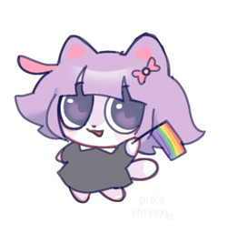 accessory anthro black_clothing black_dress blush bow_(feature) bow_accessory bow_ribbon chibi clothed clothing dipstick_tail dress female flag flag_(object) fur gloves_(marking) hair hair_accessory hair_bow hair_ribbon holding_flag holding_object leg_markings lgbt_pride markings multicolored_body multicolored_fur pride_color_flag pride_colors purple_body purple_eyes purple_fur purple_hair purple_tail rainbow_pride_colors ribbons simple_background six-stripe_rainbow_pride_colors socks_(marking) solo tail tail_markings white_body white_fur unknown_artist vkontakte masyunya_(vkontakte) domestic_cat felid feline felis mammal 2022