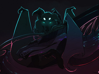ambiguous_gender black_body cheek_tuft claws duo eyes_closed facial_tuft feral floppy_ears front_view fur glowing glowing_eyes grey_body looking_at_viewer mouth_closed narrowed_eyes side_view simple_background tuft unsigned wing_claws wings kardinaluz mythology canid dragon mammal mythological_creature mythological_scalie scalie 4:3 hi_res