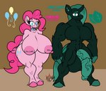 alternate_form anthro areola balls big_balls big_breasts big_penis black_body breasts canine_teeth cutie_mark disguise duo ear_piercing female flaccid fur genitals green_hair hair hooves horn humanoid_genitalia humanoid_penis hyper hyper_genitalia looking_at_viewer male male/female muscular muscular_anthro muscular_male nipple_piercing nipples nude open_mouth outline penis piercing pink_body pink_fur pink_hair sagging_breasts simple_background smile text thick_thighs vein veiny_penis mr.ink_(artist) friendship_is_magic hasbro my_little_pony mythology minty_fresh_(mr.ink) pinkie_pie_(mlp) arthropod changeling earth_pony equid equine horse mammal mythological_creature mythological_equine pony unicorn absurd_res digital_media_(artwork) english_text hi_res