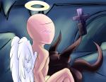 ambiguous_gender duo feathered_wings feathers male oral wings siedas the_binding_of_isaac_(series) the_adversary the_dark_one uriel angel angel_humanoid humanoid unknown_species winged_humanoid absurd_res hi_res