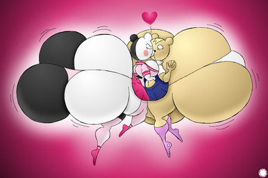 4_fingers anthro asian_clothing bar_emanata big_butt black_body black_fur blonde_hair blush blush_lines boots bottomwear bubble_butt butt butt_expansion clothed clothing crossdressing curvy_figure duo east_asian_clothing emanata expansion eyelashes female femboy fingers footwear fur gradient_background hair heart_symbol huge_butt hyper hyper_butt japanese_clothing japanese_school_uniform kissing knee_boots knee_highs legwear logo male male/female midriff navel school_uniform serafuku shoes simple_background skirt small_waist socks tan_body tan_fur text thick_thighs thigh_highs thigh_socks thong underwear uniform wasp_waist white_body white_fur wide_hips thatdawgmurray danganronpa puyo_puyo puyo_puyo_7 sega spike_chunsoft monokuma risukuma bear hybrid mammal rodent sciurid tree_squirrel aliasing artist_logo artist_name digital_media_(artwork) hi_res signature busty_boy_(lore)